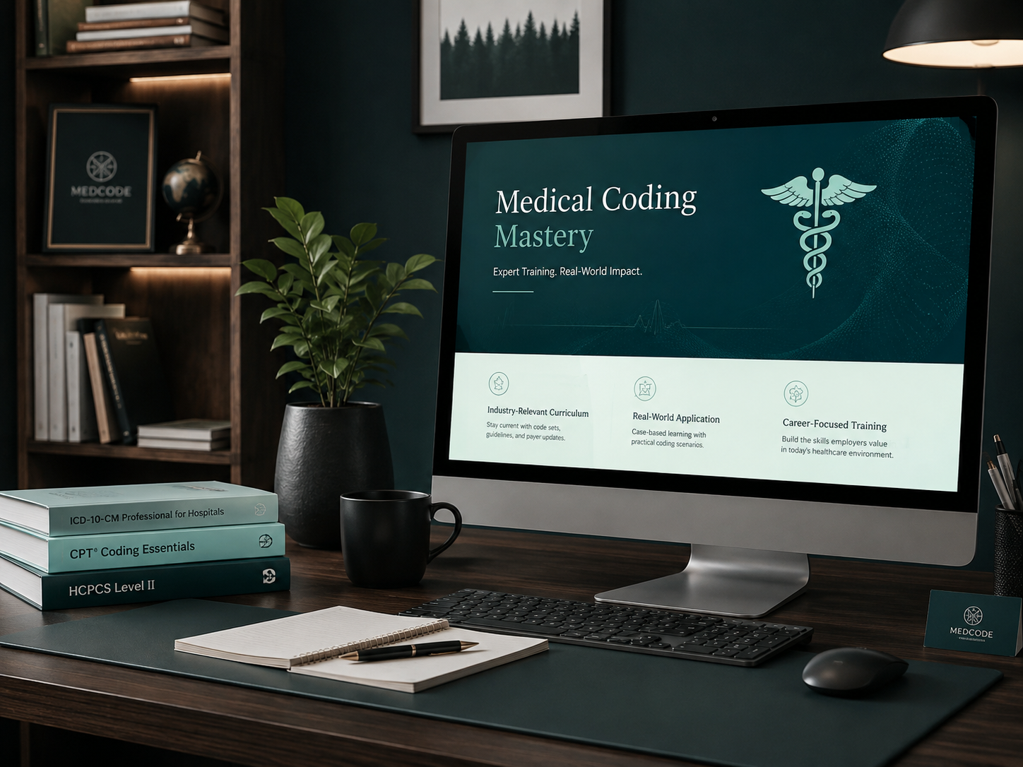 Course presentation slide displayed on a professional desktop workstation