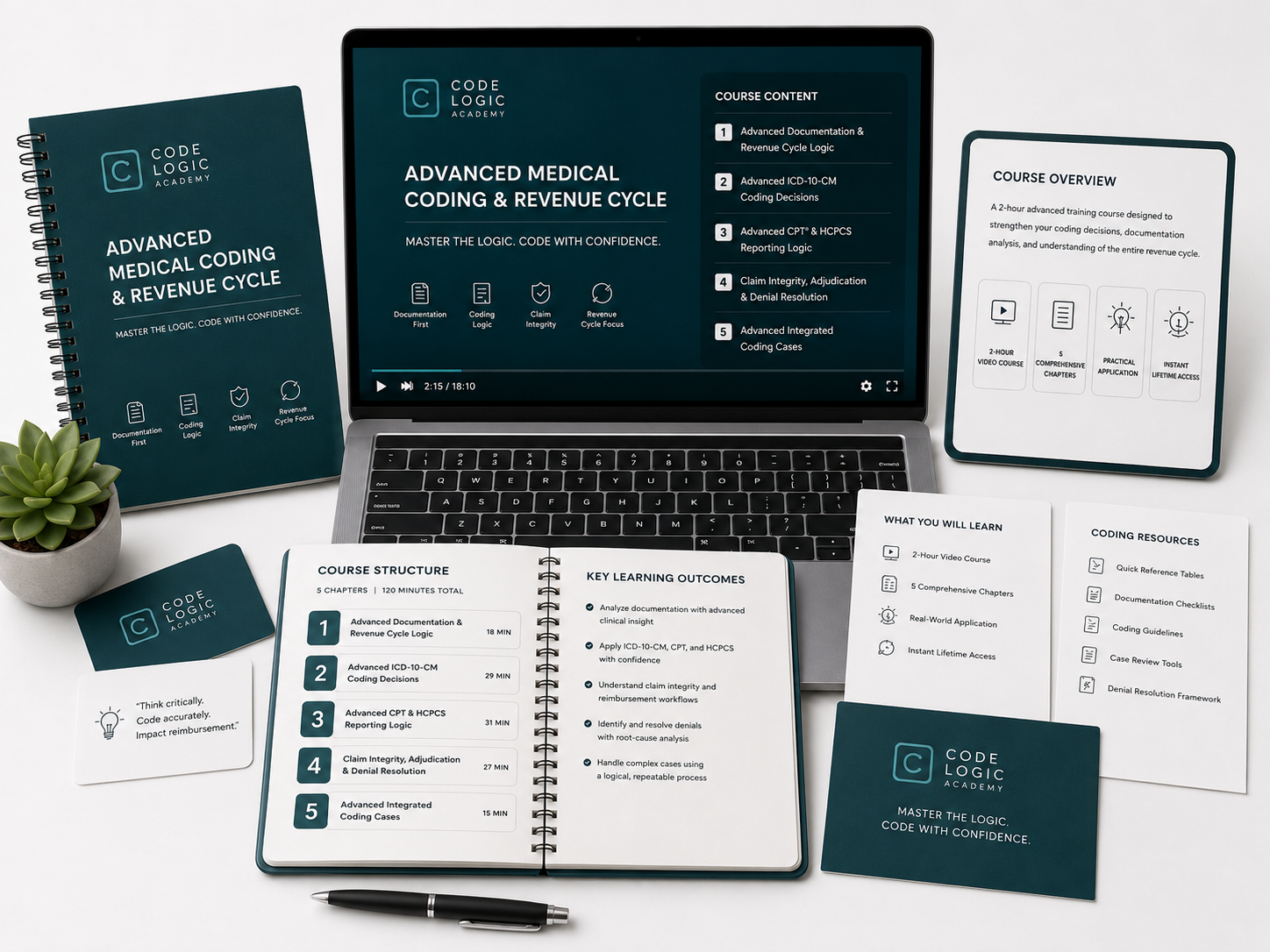 Advanced Medical Coding & Revenue Cycle course materials including notebook, curriculum sheets and chapter guides